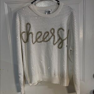 QUEEN OF SPARKLES White and Gold 'Cheers' Sweater